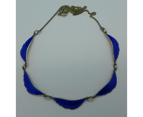 A silver and blue enamel necklace, Albert Scharing of Norway