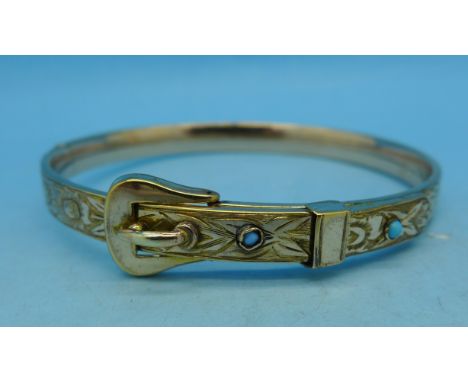 A Victorian 'belt' bangle set with turquoise