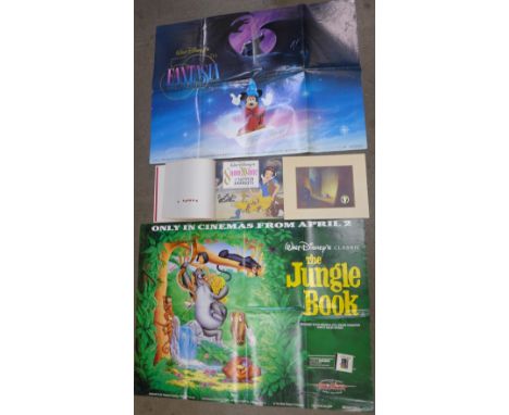 A Disney limited edition lithograph, two film posters, Jungle Book and 50th Anniversary Fantasia and a Snow White and the Sev