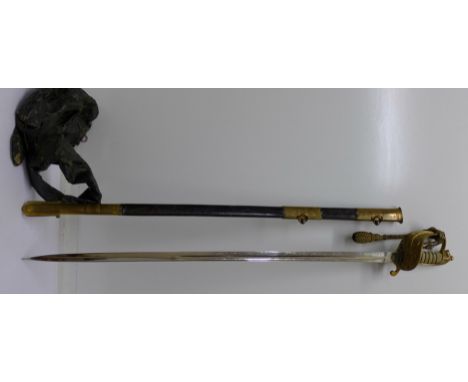 A naval officer's sword, the blade marked J.R. Gaunt &amp; Son Limited, late Edward Thurkle, London and Birmingham, with insc