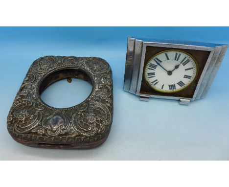 A clock and a silver fronted clock case, a/f