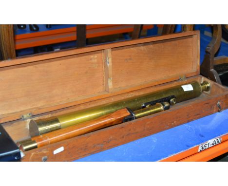 BRASS TELESCOPE WITH WOODEN BOX &amp; TRIPOD STAND     