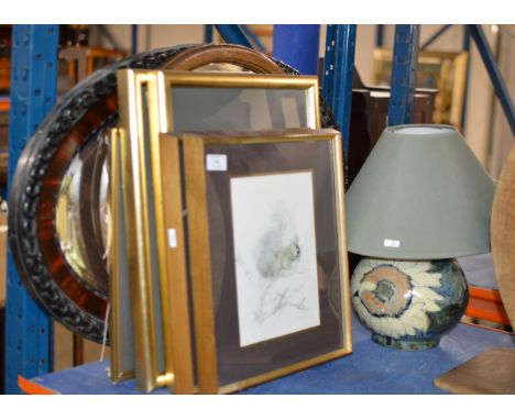 2 MIRRORS, VARIOUS PICTURES &amp; STUDIO POTTERY TABLE LAMP WITH SHADE     