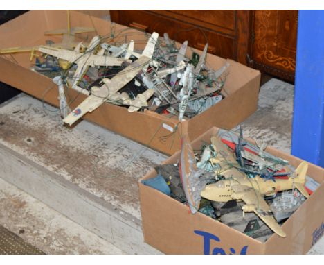2 BOXES WITH VARIOUS MODEL AIRCRAFT &amp; MILITARY VEHICLES     