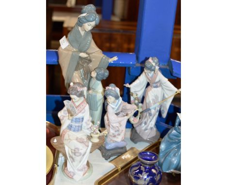 3 LLADRO GEISHA FIGURINES &amp; LARGE NAO DOUBLE GEISHA FIGURINE     