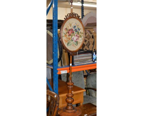 VICTORIAN MAHOGANY TAPESTRY POLE SCREEN     