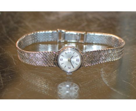 VINTAGE FAVRE LEUBA LADIES 9 CARAT WHITE GOLD CASED WRIST WATCH ON 9 CARAT WHITE GOLD BRACELET - APPROXIMATE WEIGHT = 18.5 GR