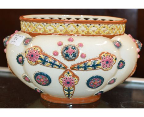 ZSOLNAY PECS POTTERY DECORATIVE OPEN WORK BOWL     