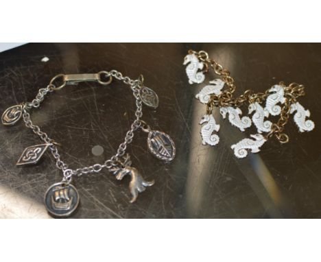 CHRISTGAU DANISH STERLING SILVER &amp; ENAMEL SEAHORSE CHARM BRACELET &amp; IONA SILVER CHARM BRACELET     