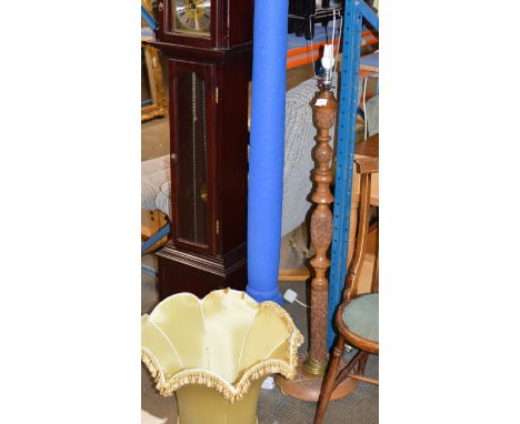 CARVED WOODEN STANDARD LAMP WITH SHADE     