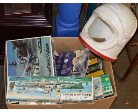 BOX CONTAINING VARIOUS VINTAGE TOYS, COLLECTORS COINS ETC     