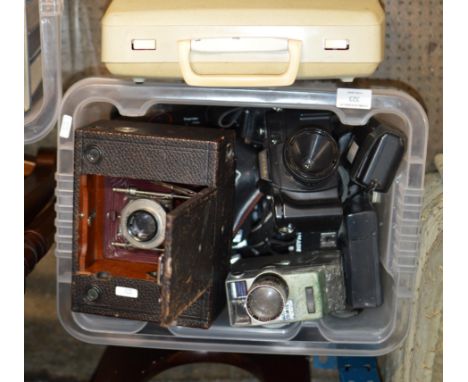 VINTAGE TYPEWRITER &amp; BOX WITH ASSORTED OLD CAMERAS     