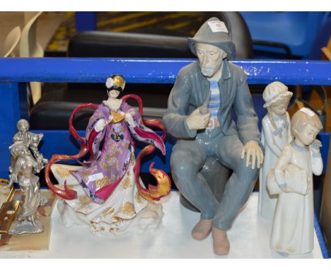 LARGE NAO FIGURE ORNAMENT, FRANKLIN MINT PORCELAIN FIGURINE - THE DRAGON KING'S DAUGHTER &amp; 4 OTHER FIGURINE ORNAMENTS INC