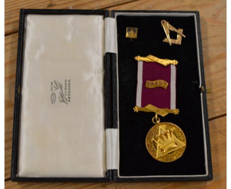 9 CARAT GOLD MASONIC MEDAL &amp; RIBBON - ST JOHN ROYAL ARCH CHAPTER NUMBER 452, 9 CARAT GOLD MASONIC FOB MEDAL &amp; A JAPAN