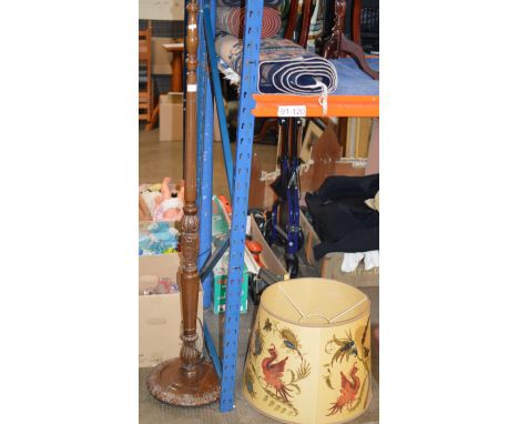 MAHOGANY COLUMNED STANDARD LAMP WITH SHADE     