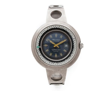 PHILIP WATCH CARIBBEAN. REF. 5292/68., PRODUITE FIN DES ANNEES 60. Montre bracelet de plongée en acier. BOITIER : rond monobl