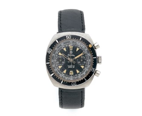 SANDOZ INCABLOC 200m. REF. 1736 Z 93-2, ANNEES 60 Montre bracelet de type plongée en acier sur cuir.  BOÎTIER : tonneau avec 