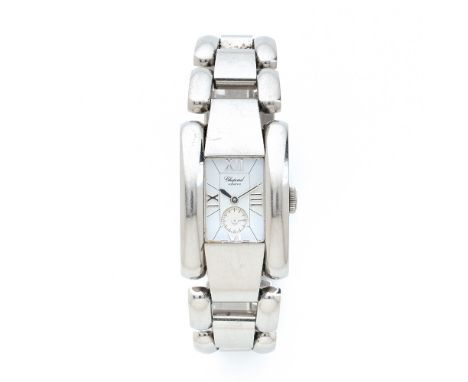 CHOPARD LA STRADA, Montre bracelet en acier. BOÎTIER : rectangulaire convexe. CADRAN : blanc avec index chiffres romains appl