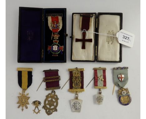 A lot comprising a Centenary silver gilt and enamel Masonic medal with six assorted Masonic medals (7) Condition Report: Avai