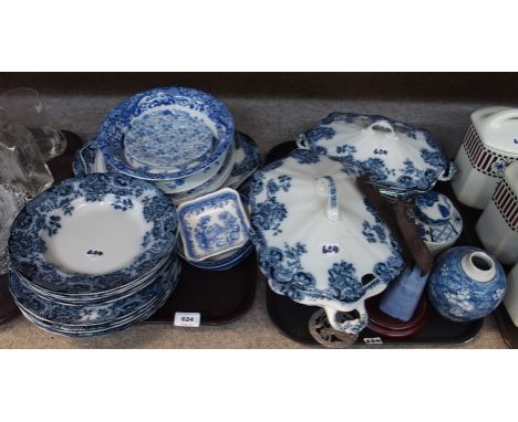 Assorted blue and white transfer printed pottery including Spode, Hollinshead and Kirkham, Chinese ginger jar, pot and cover 