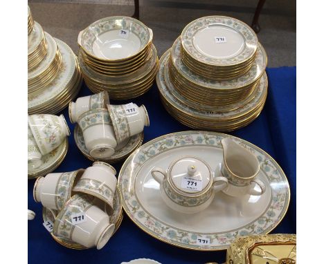 Noritake Ivory China 'Miyoshi' pattern tea and dinnerwares comprising; six teacups and saucers, milk jug and sucrier, oval pl