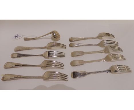 A set of four silver dinner forks, London 1874 with a pair of silver dinner forks, Sheffield 1899, a further three, London 19