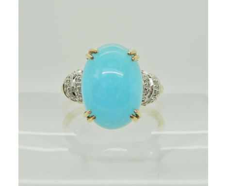 A 9ct yellow gold Hemimorphite and diamond dress ring, size Q, weight 4.5gms Condition Report: Available upon request