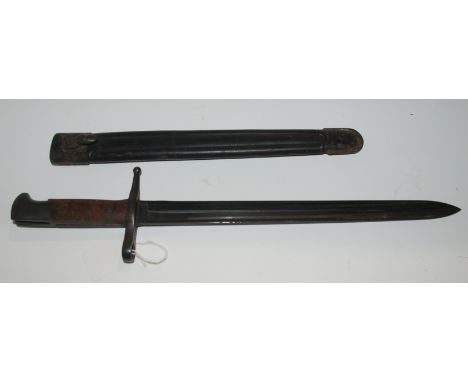 An Italian bayonet by Gnutti in leather scabbard Condition Report: Available upon request