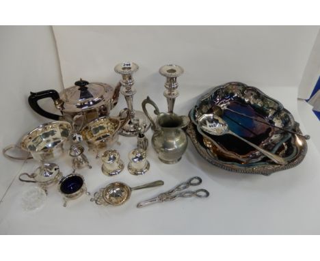 A tray lot of EP - tea service, candlesticks, dishes etc Condition Report: Available upon request