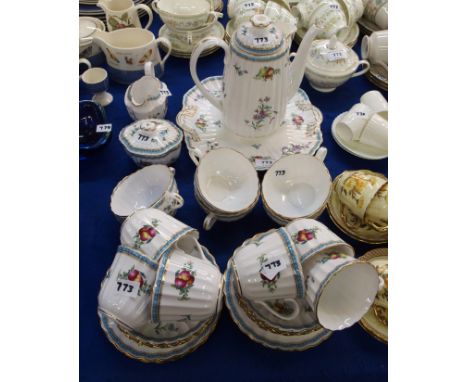 Spode 'Trapnell' pattern coffee and teawares comprising; coffee pot, six coffee cups, six tea cups, six saucers, six plates, 