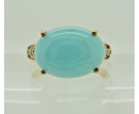 A 9ct yellow gold ring set with a Hemimorphite and diamond accents, size N1/2, weight 4.3gms Condition Report: Available upon