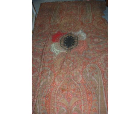 A box of miscellaneous including Paisley shawl, holed in places and cut and sections missing, wall bracket, records etc Condi