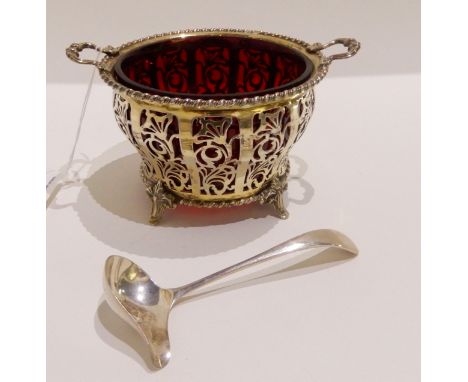A silver sugar basket by Adie Brothers Limited, Birmingham 1960 with a sauce ladle, Sheffield 1948 (2), 195gms Condition Repo