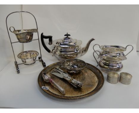 A tray lot of EP - tea service, cream and sugar on stand, salver etc Condition Report: Available upon request