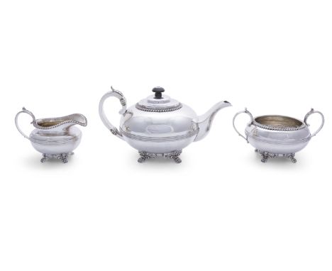 AN IRISH GEORGE IV SILVER THREE-PIECE TEA SERVICE, of large proportions, Dublin c.1828, mark of Edward Power, each piece of c