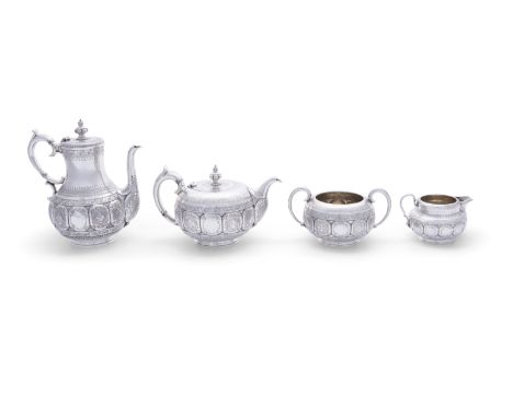 A VICTORIAN SILVER FOUR PIECE TEA &amp; COFFEE SERVICE, London c.1872, mark of Goldsmith Alliance Ltd., comprising: teapot, c