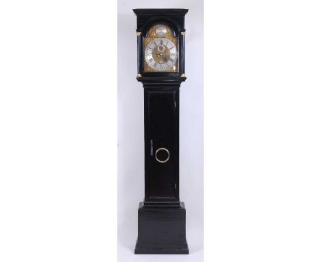 Benjamin Heeley of Deptford - a mid-18th century ebonised longcase clock, the hood having twin three-quarter turned pilasters