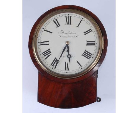 Frodsham of Gracechurch Street, London, a mid 19th century mahogany cased drop trunk wall clock of small proportions having s