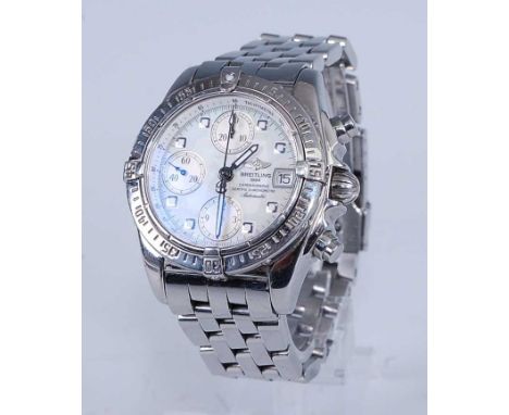 A gent's Breitling Avenger steel cased chronograph automatic wristwatch, having a signed mother of pearl dial with triple sub