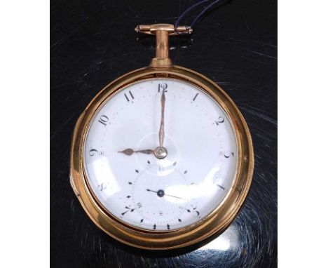 Peter Silverland &amp; Co of Liverpool - a George III silver gilt pair-cased doctor's watch, having an unsigned white enamel 