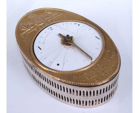 John de Lafons, Royal Exchange London - a George III patent mechanical egg-timer(?), the whole of oval form, the brass surrou