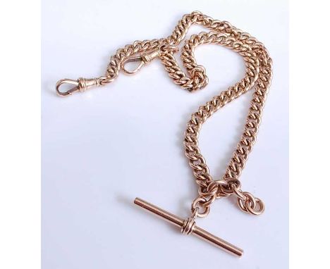 A 9ct yellow gold Albert curblink chain, having two swivel clasps and a T bar, length 400mm, width 6mm, gross weight 47.2g, p