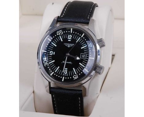 A gent's Longines Legend Diver steel cased automatic wristwatch, having signed luminous black dial, rotating inner bezel and 