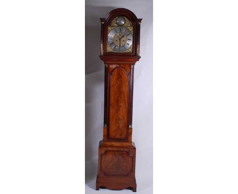 John Marie of Hertford - a late Georgian mahogany longcase clock, having a domed hood with twin stop-fluted pilasters flankin