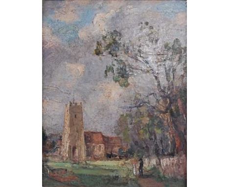 Thomas Churchyard (1798-1865) - A Suffolk church, oil on board, 16.5 x 13.5cmCondition report: Board good.Paint good and stab