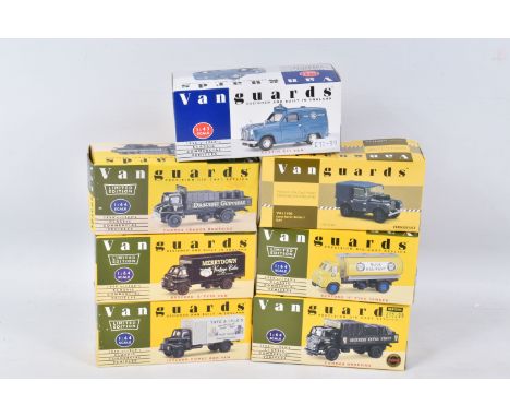 SEVEN BOXED VANGUARDS DIECAST  COMMERCIAL MODEL VEHICLES, to include a Leyland Comet Box Van Tate &amp; Lyle 1:64 scale, item