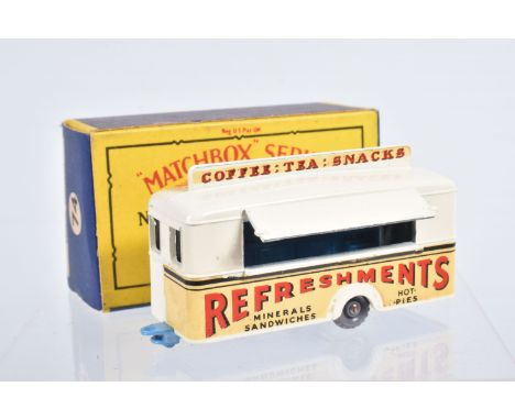 A BOXED MOKO LESNEY MATCHBOX SERIES MOBILE CANTEEN,No.74, white/cream body, light blue base and interior, grey plastic wheels