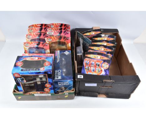 TWO TRAYS OF EIGHTEEN SEALED CARDED DOCTOR WHO POSEABLE FIGURES AND BOXED SETS, the boxes include The First Doctor and Electr