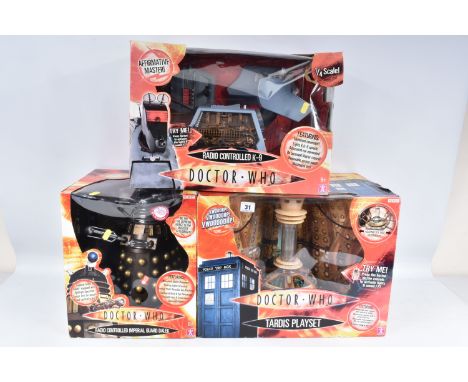 THREE BOXED CHARACTER OPTIONS LTD DOCTOR WHO REMOTE CONTROLLED MODELS/ PLAYSET, the first an electronic Doctor Who Tardis Pla