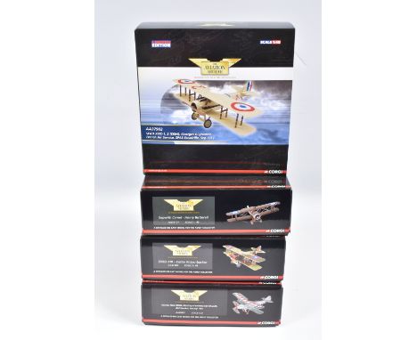 FOUR BOXED LIMITED EDITION CORGI AVIATION ARCHIVE DIECAST MODEL AIRCRAFTS, the first is a 1:72 scale Hawker Hart, numbered AA